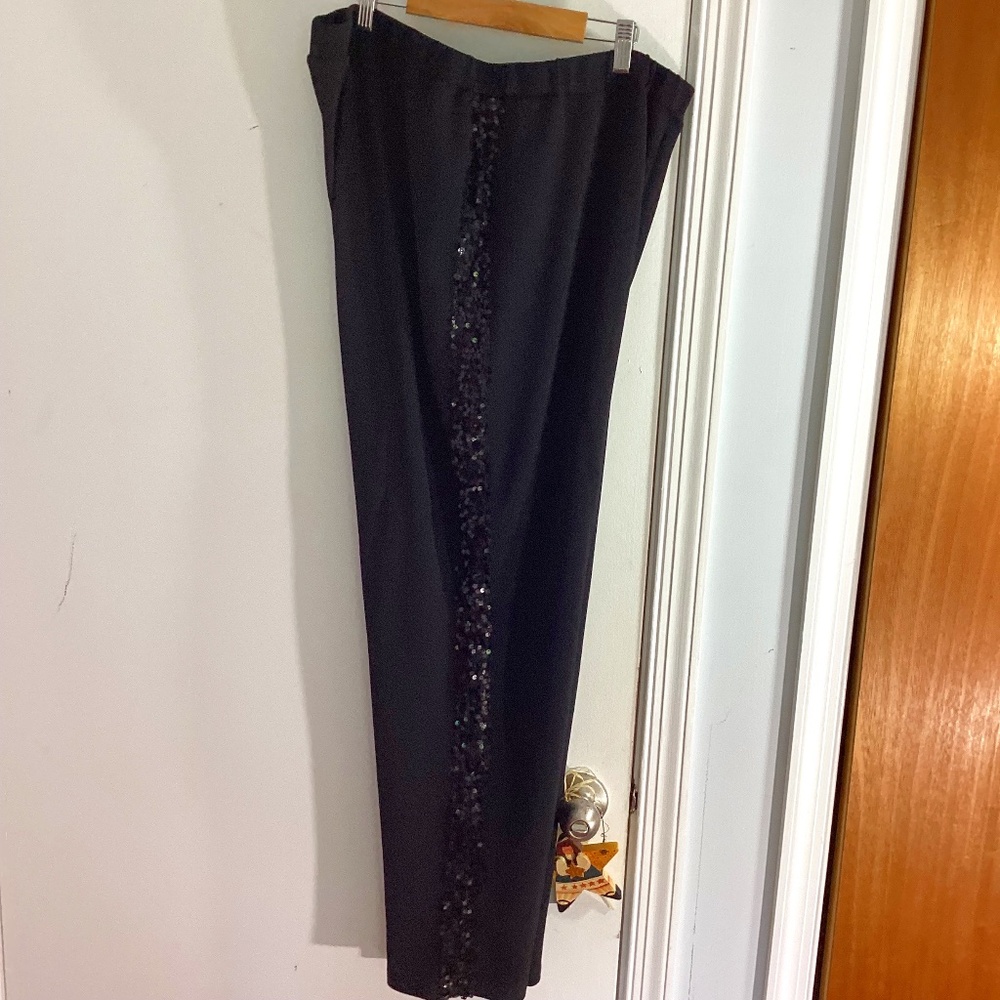 SHEIN SPECIAL EVENT WOMAN PLUS 3XL BLACK ELASTIC JERSEY KNIT PANTS SEQUINS TRIM